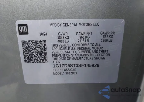 2025 Chevrolet Malibu Fwd 1Lt из США, поврежденный, VIN 1G1ZD5ST3SF145929